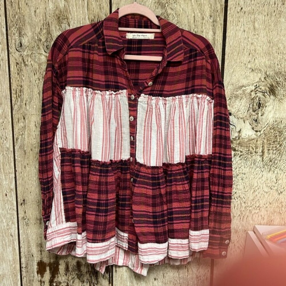 Free People Red Plaid top size XS